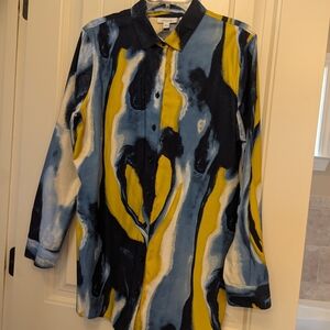 Chico's Blue and Yellow Abstract Blouse